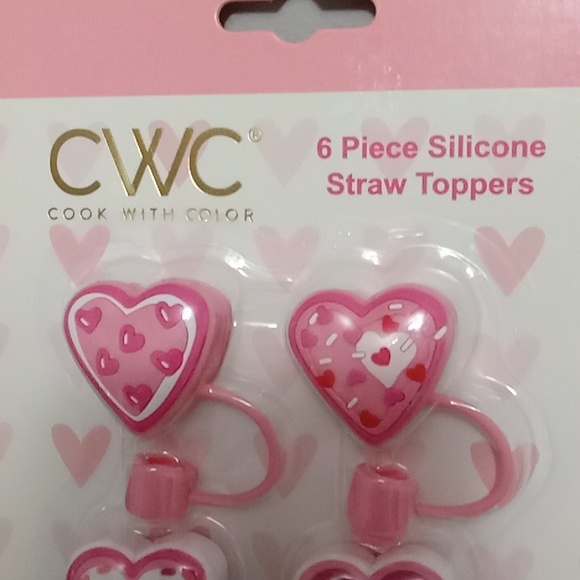 CWC Pink Silicone Valentine's Day Straw Toppers - 6 Piece Set New - Picture 2 of 3